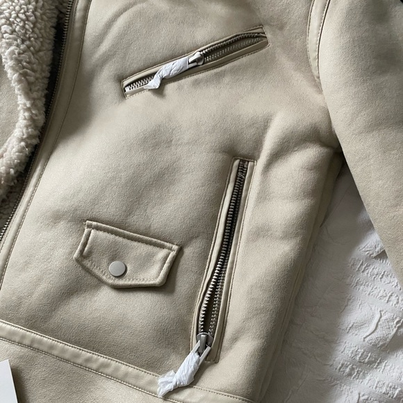 BNWT Zara M Cream Aviator Jacket Double Faced Jacket - Picture 6 of 7